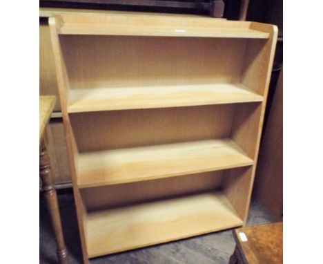 A light oak finished light oak waterfall style open bookcase 2'6 wide 
