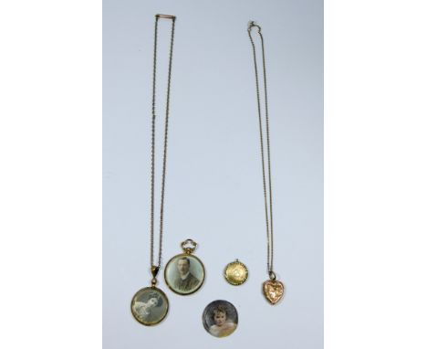 A collection of 19th century and later glazed lockets, inset with vintage photographs and hair curls. 