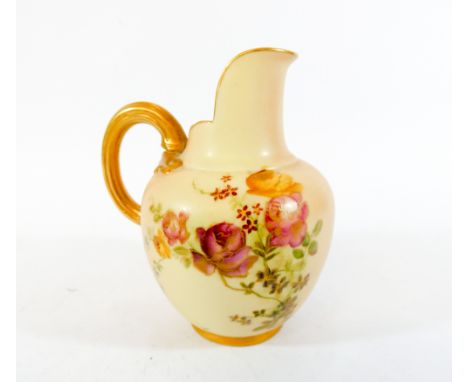 A Royal Worcester flat back blue ivory jug painted with flora sprays, numbered 1094, height 10cm 