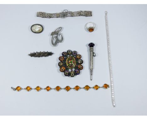 Silver jewellery to include CZ line bracelet, brooches, gate bracelet etc