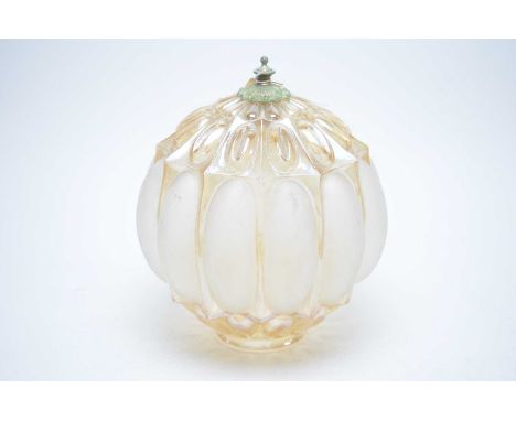 A vintage iridescent and opaque glass light shade, 32cms high.