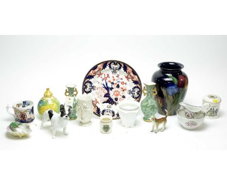 A selection of decorative ceramics, including: Royal Crown Derby Imari circular plate; New Hall rose decorated cream jug and 