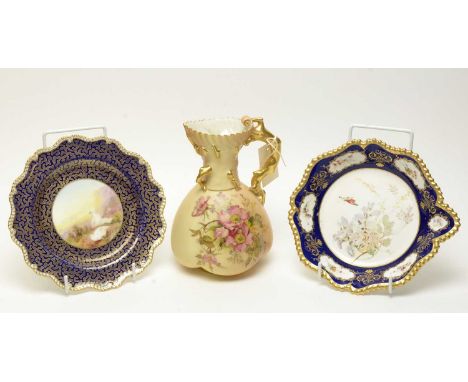 A Royal Worcester blush ivory jug, painted with pink flowers, pattern no. 1507, 22cms high; together with a handpainted Royal
