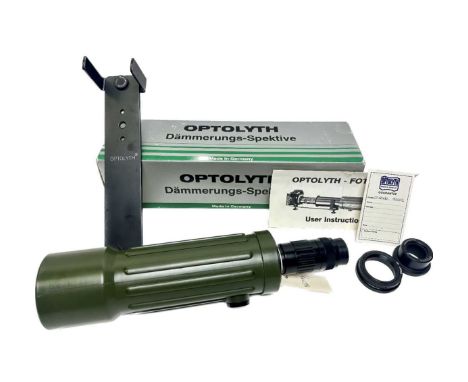 German Optolyth one drawer zoom telescope, model 45202, 20-60 x 70, complete with Optolyth Fotoset support rail system and at