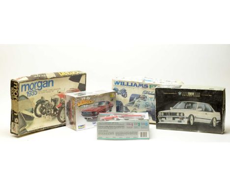 A selection of scale model car kits, including: Tamiya Williams FW-07 Grand Prix collection scale model kit; Revell '68 Musta