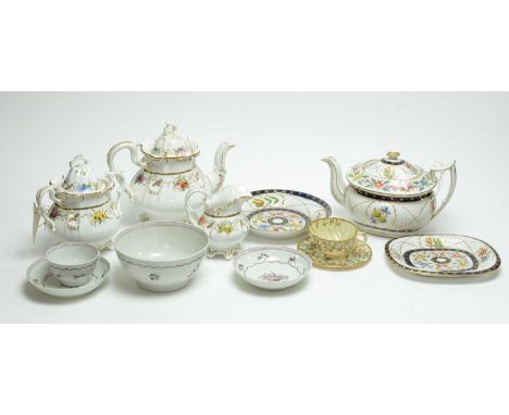 A collection of 19th Century and later tea wares, including: Victorian three piece tea service, decorated with fruit and flow