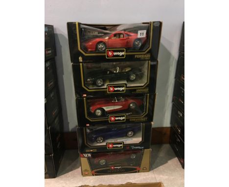 Five Burago 1:18 scale Die Cast cars