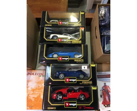 Five Burago 1:18 scale Die Cast cars