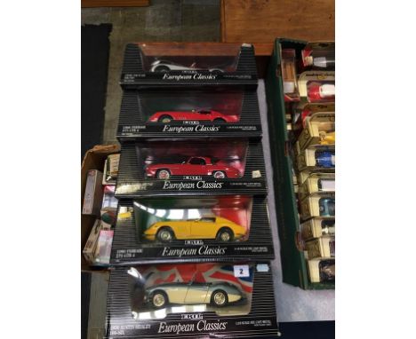 Five Ertl European Classics 1:18 scale Die Cast metal cars