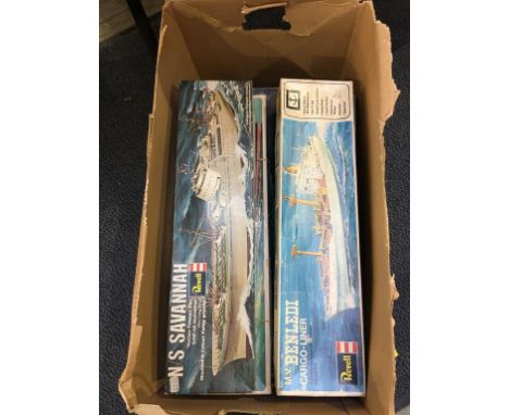 A box of model making kits to include; Airfix 600 scale Queen Elizabeth II