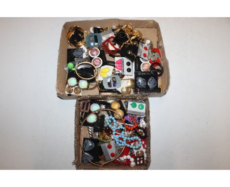 Two boxes containing vintage and other earrings and jewellery