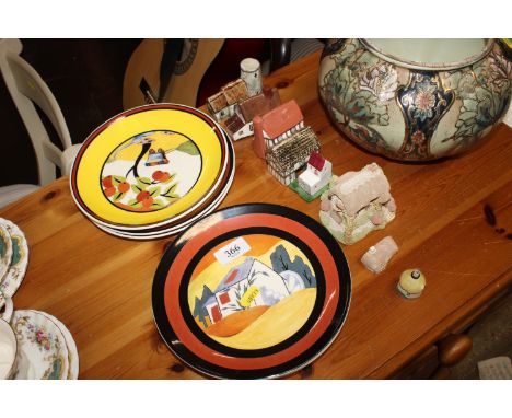 A set of six Bradford Exchange Wedgwood Bizarre by Clarice Cliff collectors plates, model cottages to include Lilliput Lane  