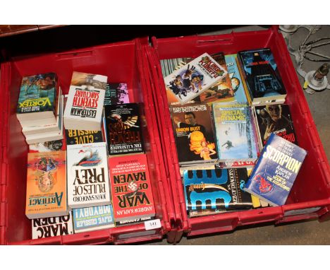 Two plastic crates of vintage Thriller paperback books