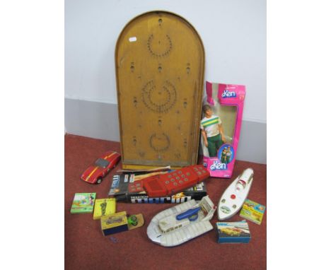 A Mixed Collection of Toys, Toy Vehicles, and Games, to include Glevum series table top bagatelle, Mattel Ken Doll (Barbie), 