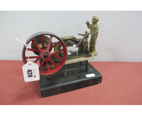 A Home Built Live Steam Horizontal Mill Engine, single cylinder with approximately 2cm stroke connected to a 9cm diameter fly