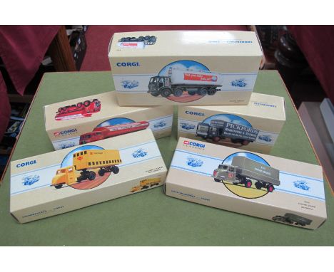 Five Corgi Diecast Commercial Vehicles, including #97980 ERF Elliptical Tanker 'Esso', #97951 Foden Tanker Milk, all boxed.
