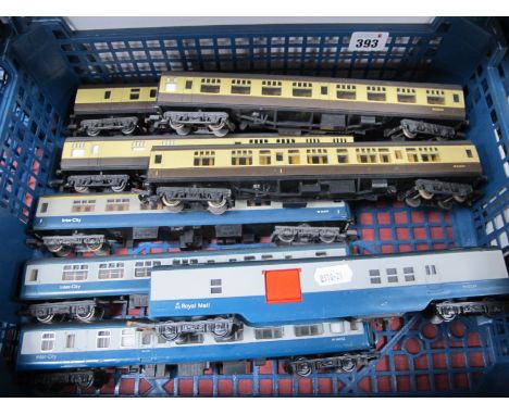 Eight 'OO' Gauge Coaches, by Lima, Hornby, Triang, Inter-City, BR  chocolate/cream liveries, unboxed.