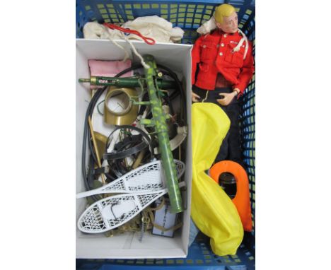 A Circa 1960's Action man, hard plastic head with blonde painted hair, brown eyes, scar to cheek, masking tape to ankle/foot 