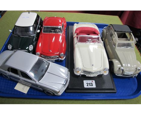 Five 1:17th/1:24th Scale Diecast Model Vehicles, by Franklin Mint, Maisto, ERTL, Solido including Franklin Mint precision mod