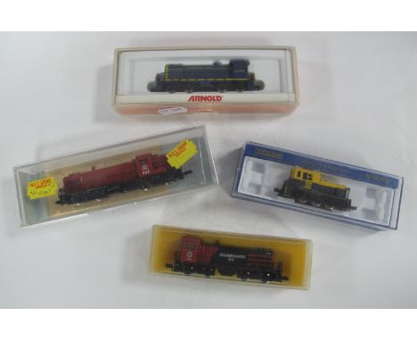Four 'N' Gauge Cased Diesel U.S.A Outline 'Shunters', Arnold Ref No 5031 'Seaboard', and Ref No 5066 Alco S-2, plus a Atlas R