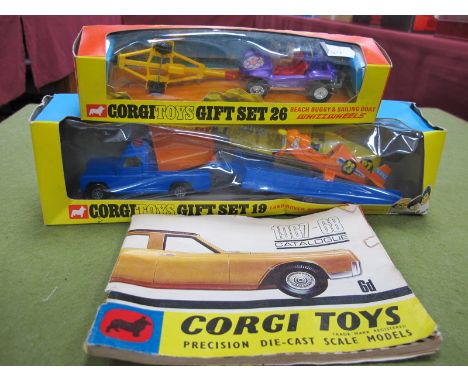 Corgi Toys Gift Set 19, Land Rover Nipper aircraft and trailer, missing box inner, Corgi Toys Gift Set 26 beach buggy (incomp