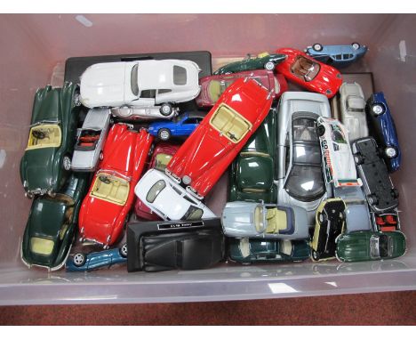 A Collection of Diecast Model Jaguar Motor Cars, by Corgi, Burago, Maisto, Welly and other, differing scales, small parts may