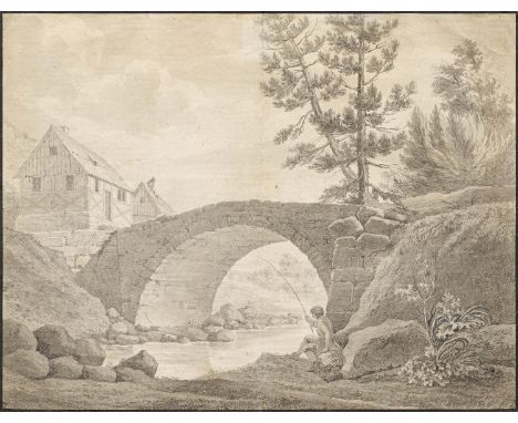   KOHL, LUDWIG  KOHL, LUDWIG  Prag 1746 - 1821    Titel: Angler unter einer Brücke.  Technik: Aquarell über schwarzem Stift a