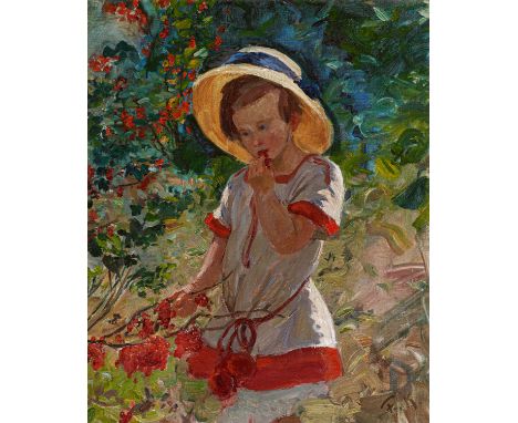   KALLMORGEN, FRIEDRICH  KALLMORGEN, FRIEDRICH   1856 Altona - 1924 Grötzingen    Titel: Liselotte nascht Johannisbeeren.    