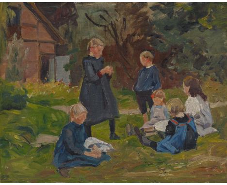   KALLMORGEN, FRIEDRICH  KALLMORGEN, FRIEDRICH   1856 Altona - 1924 Grötzingen    Titel: Kinder im Garten.    Studie.    Tech