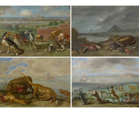   KESSEL, JAN VAN  KESSEL, JAN VAN   Antwerpen 1626 - 1679    Titel: Vier Gemälde: Städtedarstellungen aus dem Zyklus "Die Vi