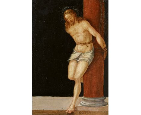   DEUTSCHER MEISTER  DEUTSCHER MEISTER   um 1600   Titel: Christus an der Geißelsäule.    Technik: Öl auf Holz.    Maße: 27 x