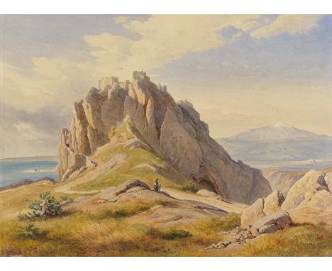   HUMMEL, CARL MARIA NICOLAUS  HUMMEL, CARL MARIA NICOLAUS   Weimar 1821 - 1907    Titel: Burgruine auf Sizilien mit Blick au