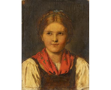   DEFREGGER, FRANZ VON  DEFREGGER, FRANZ VON   1835 Stronach - 1921 München    Titel: Portrait eines Tiroler Mädchens.    Tec
