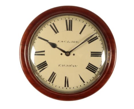 A LARGE VICTORIAN MAHOGANY WALL CLOCK the 40cm dial inscribed " F &amp; C Lake Taunton", the double fusee movement striking o