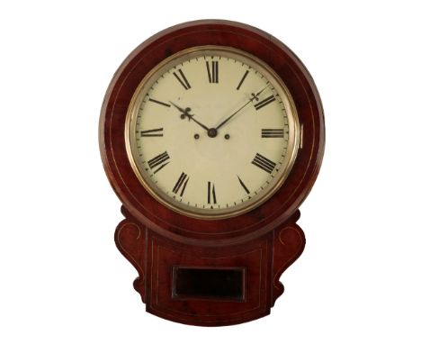 A VICTORIAN MAHOGANY DROP DIAL WALL CLOCK the 29cm dial with roman numerals, double fusee movement, in a mahogany case with s