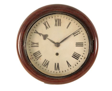 A VICTORIAN WALL CLOCK the 19cm dial with Roman numerals, single fusee movement, in a mahogany case, 27cm diameter