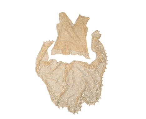 TWO PIECES OF VICTORIAN LACE one shawl and a sleeveless blouse with a gathered short edge to the back