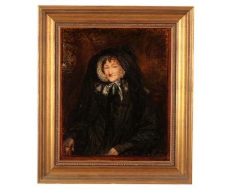 ATTRIBUTED TO JOHN LINNELL (1792-1882) A portrait of Mrs Henry Hayward depicted as an elderly lady in mourning dress, half-le