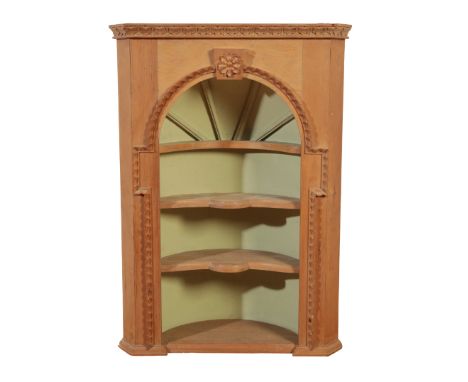 A VICTORIAN PINE ARCHITECTURAL HANGING CORNER CUPBOARD 102cm high x 73cm wideThe Estate of the late Joanna Sebag-Montefiore o