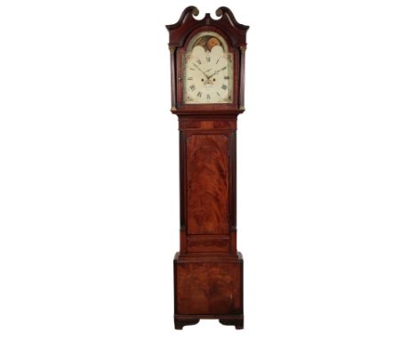 A GEORGE III MAHOGANY LONG CASE CLOCK the painted arch dial with moon phases, date aperture, and seconds wheel, inscribed " B