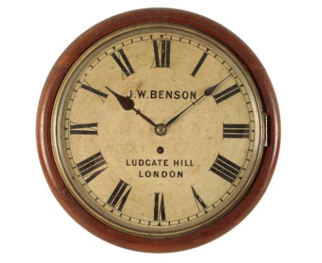 A VICTORIAN MAHOGANY WALL CLOCK the 29cm dial, inscribed "J.W.Benson Ludgate Hill London", the single fusee movement striking