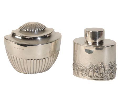 AN EARLY 20TH CENTURY SILVER TEA CADDY by George Nathan &amp; Ridley Hayes, Chester, 1905, of oval form, decorated in relief 