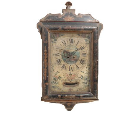 AN 18TH CENTURY CONTINENTAL WALL CLOCK the 48cm by 33cm painted dial inscribed "PRESADEL SOLE DORE ...... FATANEL COMARDA DEL