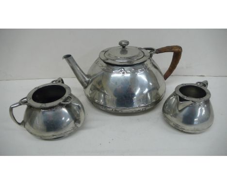 Jessie M. King for Liberty &amp; Co - Tudric Pewter three piece pewter tea service design No. 0142 