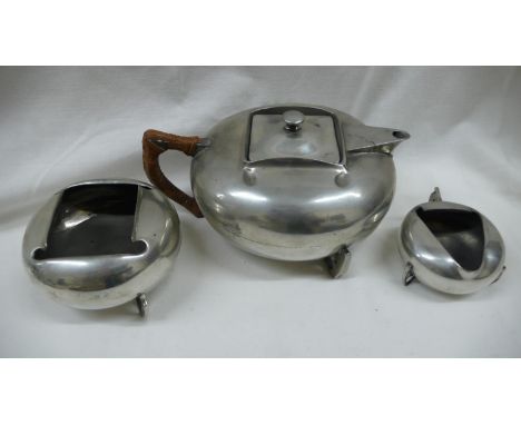 Archibald Knox for Liberty &amp; Co - a three piece Tudric pewter tea service No. 026 featured in Stephen A Martins Book Arch