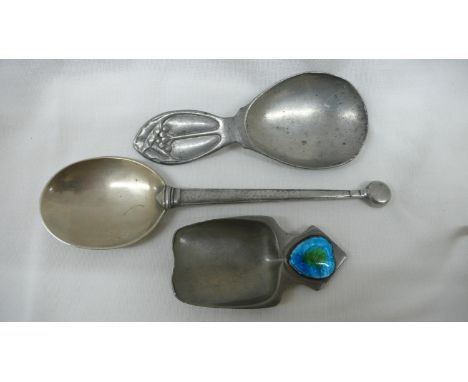Three Tudric Pewter Caddy spoons for Liberty and Co - No. 1095, 1244 &amp; 1370 