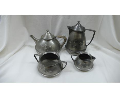 Archibald Knox for Liberty &amp; Co -Tudric four piece pewter tea service with four knot motif No. 0303 