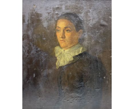Continental School (19th century): Portrait of a Young Woman, oil on canvas unsigned 60cm x 50cmCondition Report:Relined