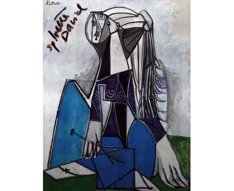 Sylvette David, a signed 10x8 inch photo of the painting "Sylvette" (1954) by Pablo Picasso. She is a French-English artist a