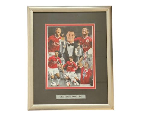 Cristiano Ronaldo signed 26x21 inch mounted and framed colour montage photo pictured during his time with Manchester United. 